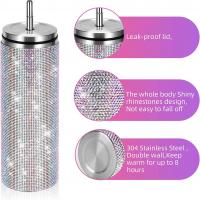 Stainless Steel Vacuum Bottle portable & come with lids and straws & with rhinestone PC
