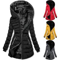 Polyester With Siamese Cap & Plus Size Women Parkas fleece & with pocket plain dyed Solid PC