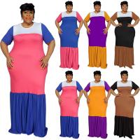Polyester Plus Size One-piece Dress large hem design patchwork PC