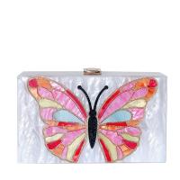 Acrylic hard-surface Clutch Bag with chain butterfly pattern white PC
