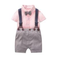 Cotton Triangle Climbing Clothe Boy Summer Clothing Set suspender pant & teddy plain dyed Solid pink Set