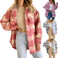 Polyester Women Coat & loose patchwork plaid PC