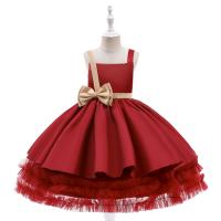 Cotton Princess Girl One-piece Dress with bowknot & off shoulder Solid PC