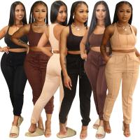 Polyester Women Casual Set & two piece Long Trousers & tank top Solid Set