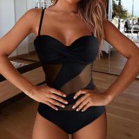 Polyester Monokini backless & hollow patchwork Solid PC
