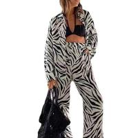 Polyester Plus Size Women Casual Set & loose Long Trousers & coat printed geometric Set