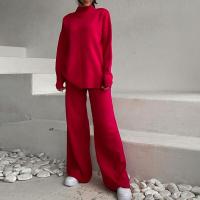Cotton Women Casual Set & two piece & loose Long Trousers & top knitted Solid Set