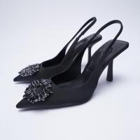 Microfiber PU Synthetic Leather Stiletto High-Heeled Shoes & with rhinestone black Pair