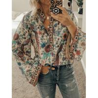 Polyester Women Long Sleeve Blouses & loose printed shivering PC