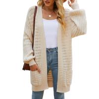 Viscose Fiber Women Long Cardigan & loose & hollow & with pocket Nylon knitted Solid PC
