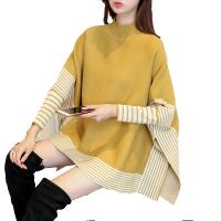 Core-spun Yarn & Polyvinyl Chloride Fibre & Cotton Cloak Women Sweater short front long back & loose knitted striped : PC