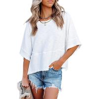 Cotton Women Three Quarter Sleeve T-shirt & loose patchwork Solid PC
