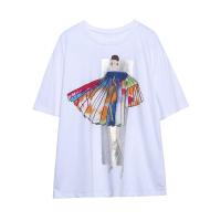 Baumwolle Frauen Kurzarm T-Shirts, Gedruckt, Weiß,  Stück