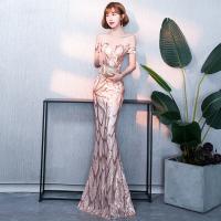 Polyester Slim & Mermaid Long Evening Dress & off shoulder plain dyed floral PC
