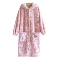 Flannel With Siamese Cap Women Robe & with pocket Solid :L PC