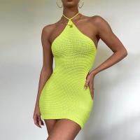 Acrylic Slim Sexy Package Hip Dresses backless knitted Solid green PC
