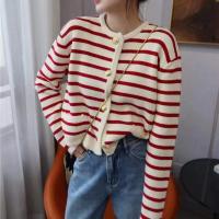 Polyester Women Coat loose Acrylic striped : PC