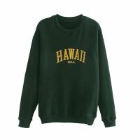 Cotton Women Sweatshirts & loose embroidered letter green PC
