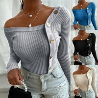 Polyester Slim Women Long Sleeve T-shirt knitted Solid PC
