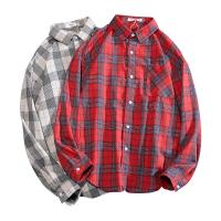 Polyester Men Long Sleeve Casual Shirts & loose Cotton plaid PC