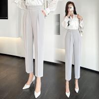 Polyester Nine Point Pants & High Waist Women Suit Trousers & loose Solid PC