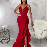 Polyester Long Evening Dress backless patchwork Solid PC