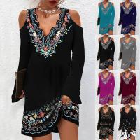 Cotton One-piece Dress mid-long style & deep V & off shoulder printed PC