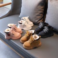 Synthetic Leather front drawstring & side zipper Children Boots hardwearing & anti-skidding Solid Pair