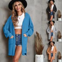 Polyester Women Long Cardigan & loose & with pocket patchwork Solid PC