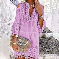 Polyester Tassels One-piece Dress & loose embroidered PC