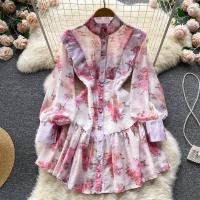 シフォン ワンピースドレス 印刷 ピンク 一つ