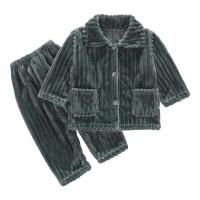 Flannel Children Pajama Set & thermal & with pocket Pants & top plain dyed Solid Set