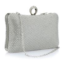 Polyester Clutch Bag with chain & with rhinestone Solid silver PC