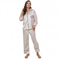 Polyester Women Pajama Set & two piece & breathable Spandex Pants & top Solid Set