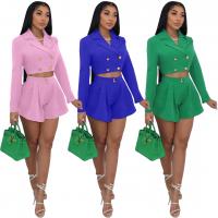 Polyester Women Casual Set & two piece short & top Solid Set