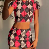 Polyester Slim Two-Piece Dress Set printed fuchsia Set