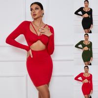 Rayon Sexy Package Hip Dresses deep V & hollow & skinny style Spandex patchwork Solid PC