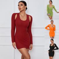 Rayon Sexy Package Hip Dresses & off shoulder & hollow & skinny style Polyester patchwork Solid PC
