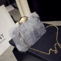 Plush Clutch Bag with chain & soft surface Solid gray PC