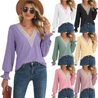 Cotton lace Women Long Sleeve Blouses & loose & hollow Polyester patchwork Solid PC