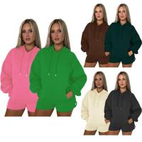 Polyester With Siamese Cap Women Casual Set fleece & thicken & two piece Cotton short & top patchwork Solid Set