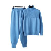 Acrylic Women Casual Set two piece & loose & thermal Polyamide Long Trousers & top knitted Solid : Set