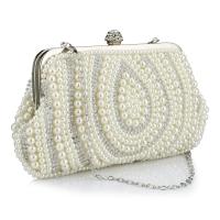 Plastic Pearl & Polyester Clutch Bag attached with hanging strap & waterproof Solid white PC