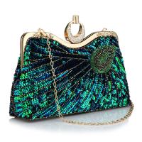 Beaded & Polyester Clutch Bag attached with hanging strap & waterproof peacock tail pattern gold PC