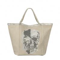 Canvas Handbag large capacity & soft surface & with rhinestone skull pattern PC