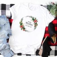 Polyester Women Short Sleeve T-Shirts christmas design printed white PC