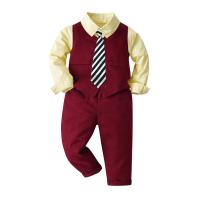 Cotton Boy Clothing Set & four piece Necktie & vest & Pants & top Set