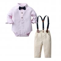 Cotton Baby Clothes Set & three piece Necktie & suspender pant & teddy striped Set