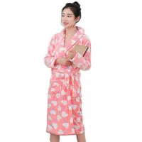 Flannel & Cotton Women Robe thicken & thermal & with pocket printed heart pattern pink PC