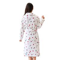 Flannel & Polyester Women Robe thicken & thermal & with pocket printed heart pattern white PC